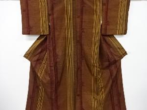 リサイクル　縞に竹笹模様織り出し手織り節紬着物